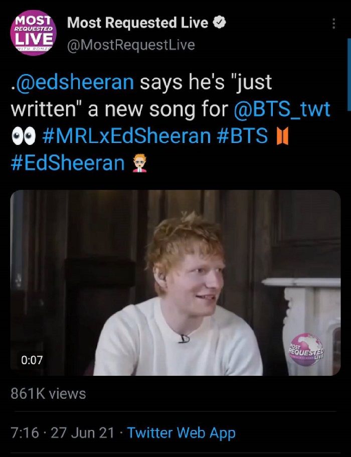 Ed Sheeran mengaku berpartisipasi dalam pembuatan lagu BTS.
