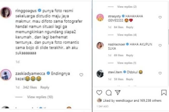 Sejumlah rekan sesama artis turut memberikan komentar terhadap unggahan foto Ringgo Agus Rahman.