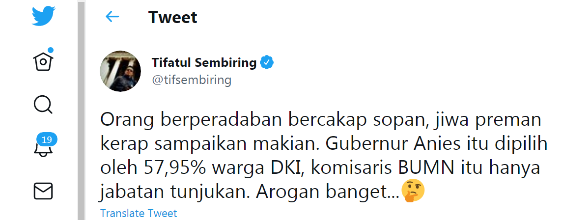 Tifatul Sembiring Murka, Anies Baswedan Mau Diludahi Salah Satu Komisaris BUMN: Arogan Banget!