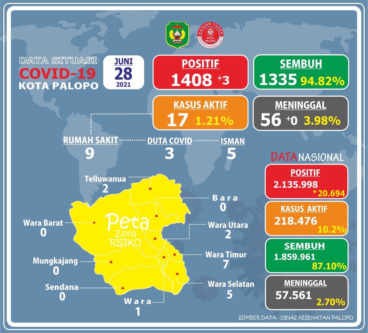 Peta persebaran kasus aktif COVID-19 Kota Palopo, 28 Juni 2021