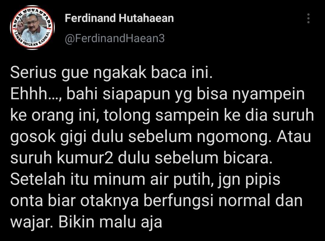 Ferdinand Hutahaean berpendapat seruan Ketua HMI-MPO Affandi Ismail revolusi Indonesia 2021 bikin malu saja.
