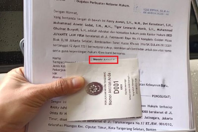 Dokumen pendaftaraan gugatan Wenny Ariani ke PN Tangerang.