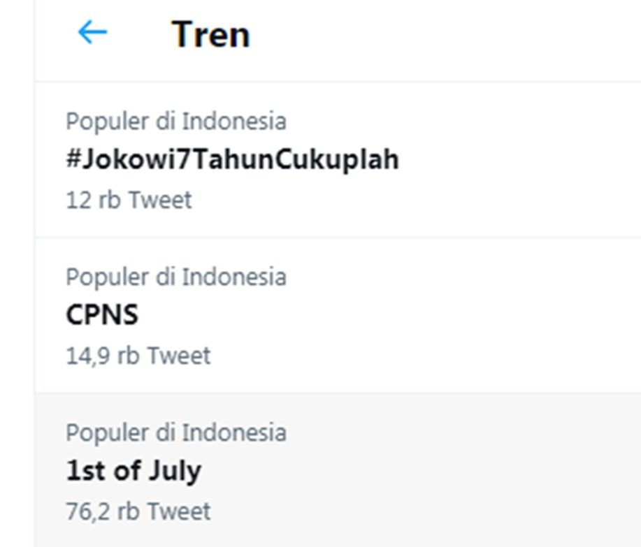Tagar Jokowi7TahunCukuplah trending pertama