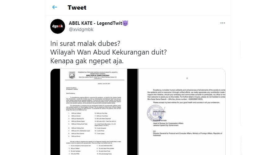 Baru-baru ini, viral beredar surat dari Pemprov DKI Jakarta meminta bantuan para duta besar asing (Dubes) di Jakarta. 