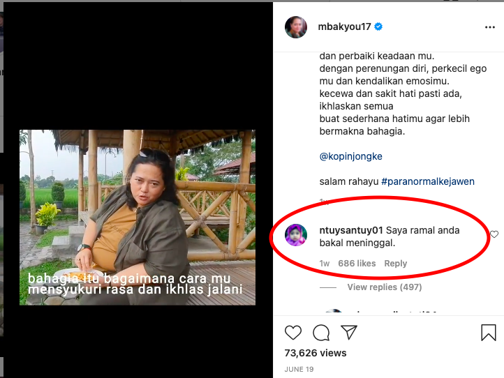 Peramal Mbak You Meninggal, Komentar Warganet di Instagramnya Jadi Sorotan