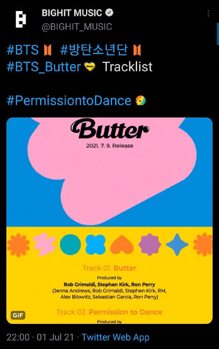 Agensi BTS, Big Hit Music mengumumkan daftar lagu yang akan masuk dalam CD Butter.