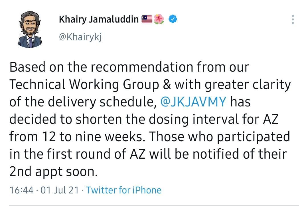 Cuitan Khairy Jamaluddin di Twitter.