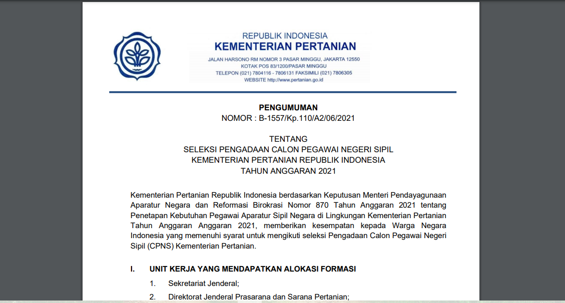 Link Download Formasi Cpns 2021 Kementerian Pertanian Kementan Pdf Lulusan Smk Diploma D3 D4 Sarjana S1 Dan S2 Metro Lampung News