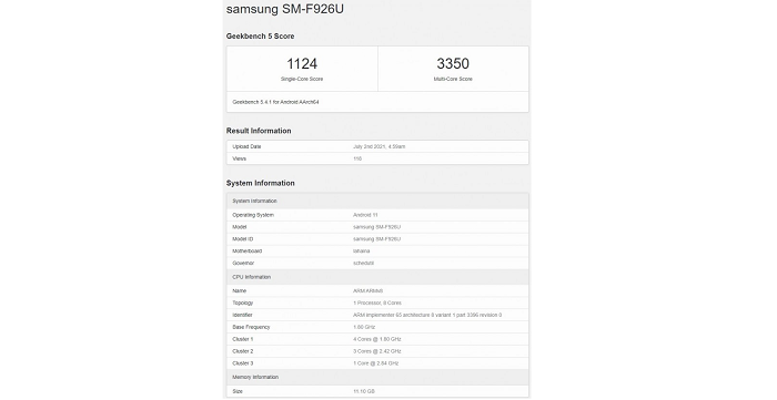 Hasil tes Geekbench Samsung Galaxy Z Fold3.