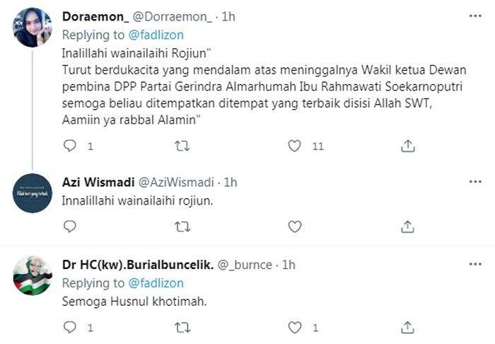 Netizen Ucapkan Duka Cita untuk Rachmawati Soekarnoputri