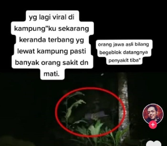 Video TikTok unggahan @Paijo yang menyebut adanya keranda terbang di Malang, Jawa Timur. Sering kali dikaitkan dengan Begeblok dan Lampor.