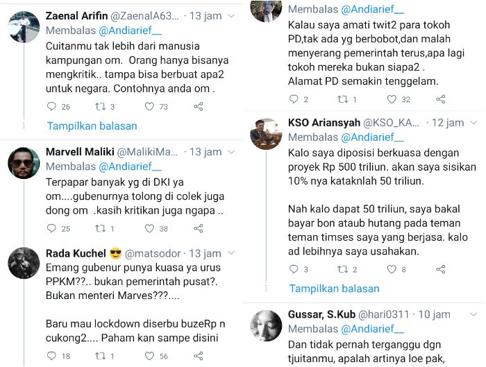 Serangan balik netizen atas cuitan yang dibuat Andi Arief.