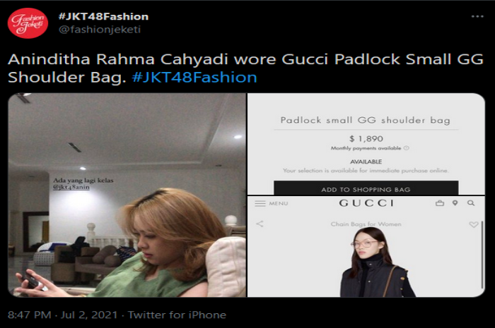Harga tas Gucci Anin JKT48 berniali puluhan juta rupiah.