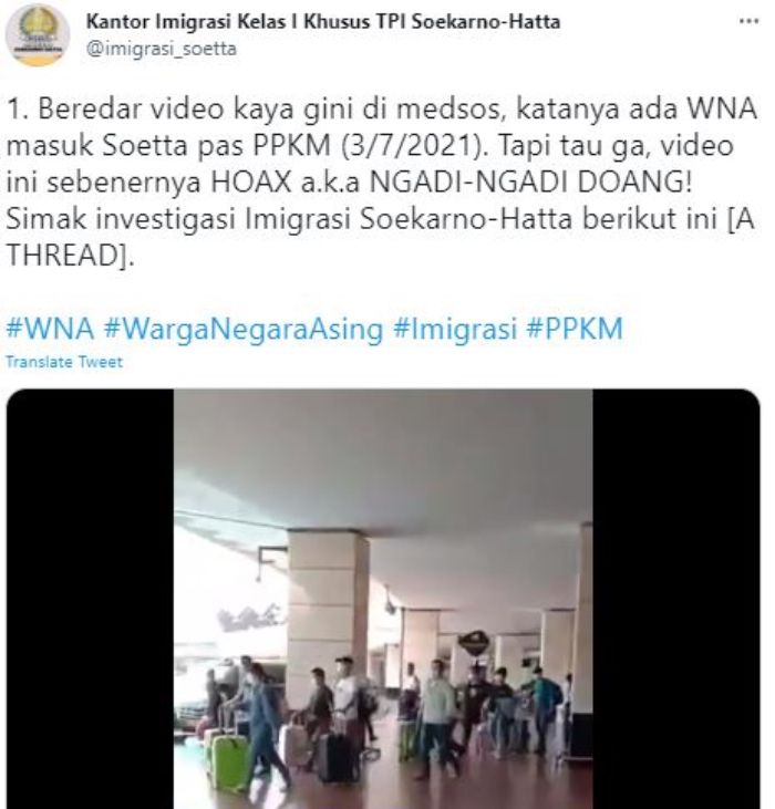 Klarifikasi video WNA asal Tiongkok yang disebut masuk ke Indonesia di masa PPKM.