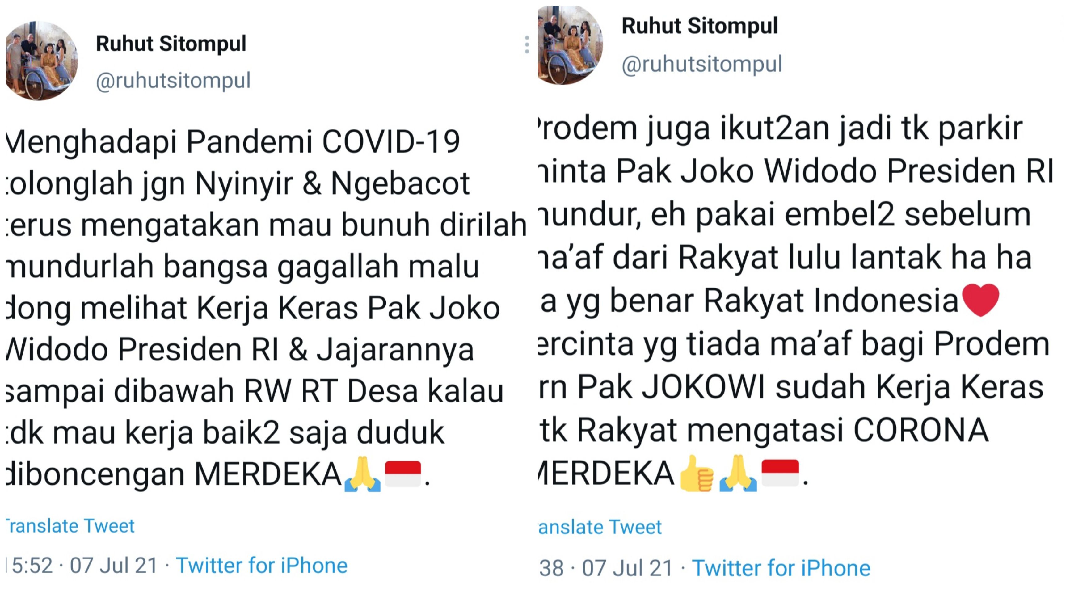 Ruhut Sitompul membela Presiden Jokowi dengan menyebut beliau telah bekerja keras untuk rakyat di saat desakan ProDem untuk mundur.