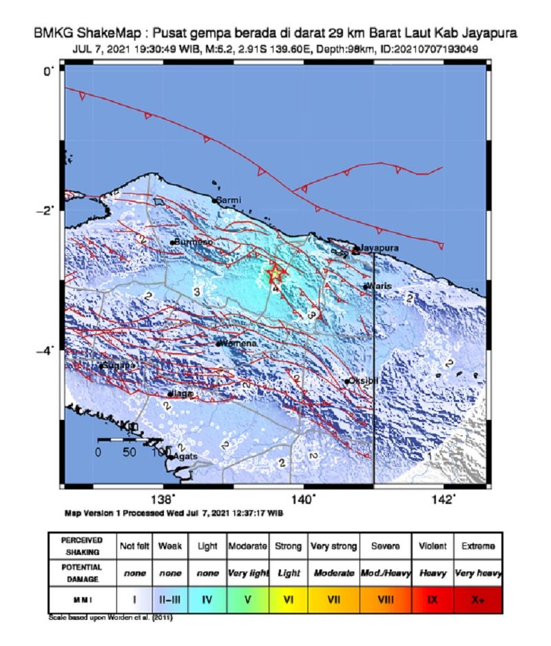 Kabupaten Jayapura, Papua Diguncang Gempa Bumi Magnitudo (M) 5,2: Getaran Terasa Seperti Truk Lewat