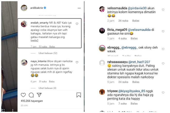 Sejumlah netizen ramai-ramai tuliskan komentar di akun Instagram Ardi Bakrie pasca ditangkap karena kasus narkoba.