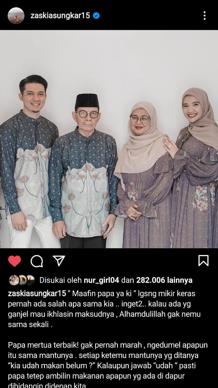 Postingan Zaskia Sungkar di akun instagram, saat ayah irwansyah meninggal