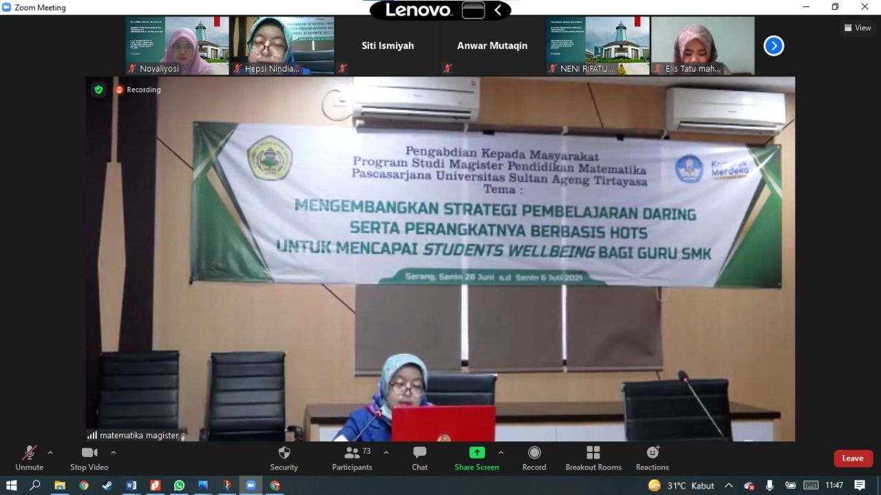 Program studi S2 Pendidikan matematika Universitas Sultan Ageng Tirtayasa (Untirta), Banten menggelar kegiatan Pengabdian Kepada Masyarakat 