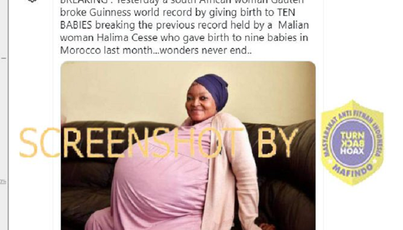 Hoaks tentang wanita yang diklaim memecahkan rekor dunia usai melahirkan bayi kembar 10.