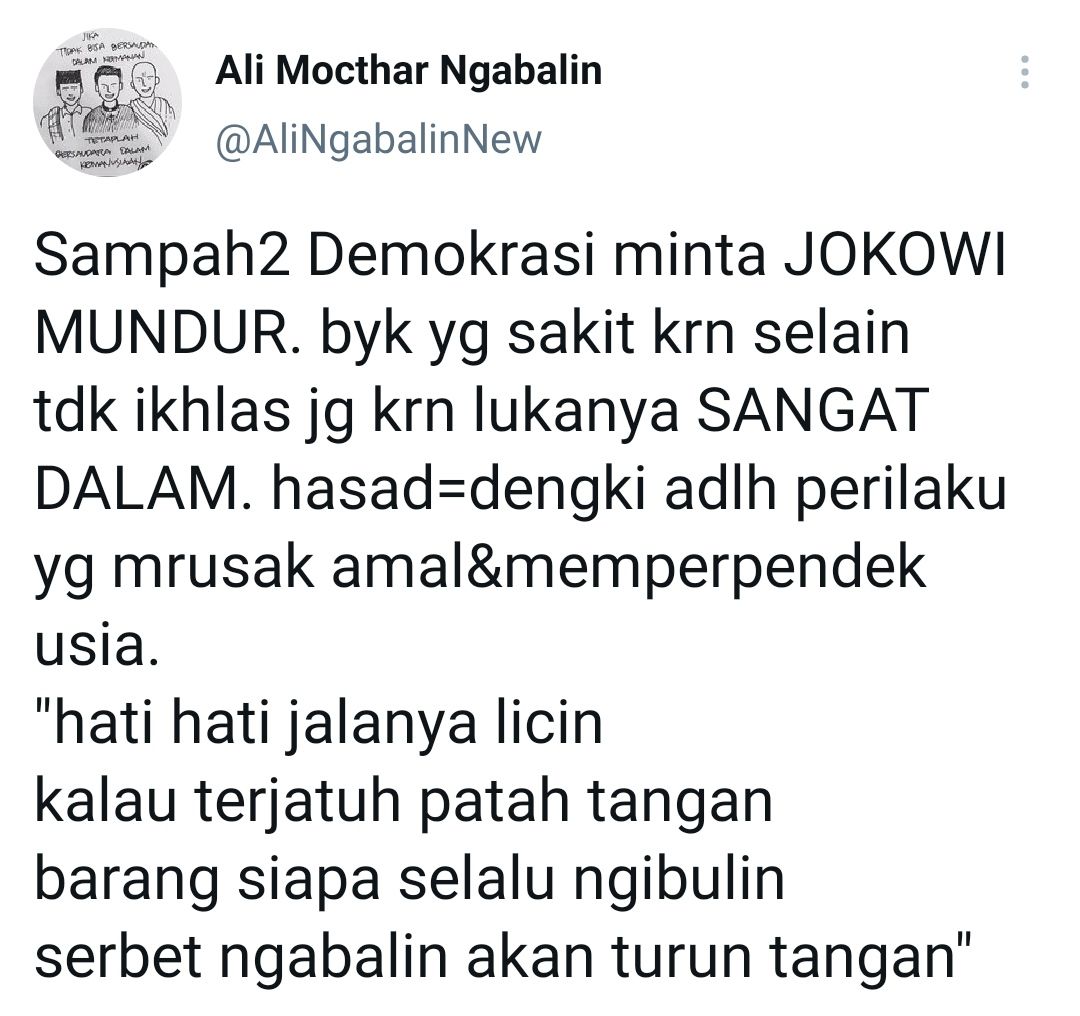 Tangkapan layar cuitan Ali Mochtar Ngabalin soal desakan Jokowi mundur sebagai presiden./