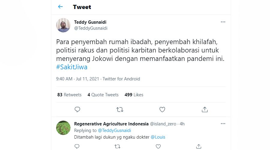 Politikus Teddy Gusnaidi Kesal Karena Presiden Jokowi Diserang Banyak Pihak di Tengah Pandemi Covid-19