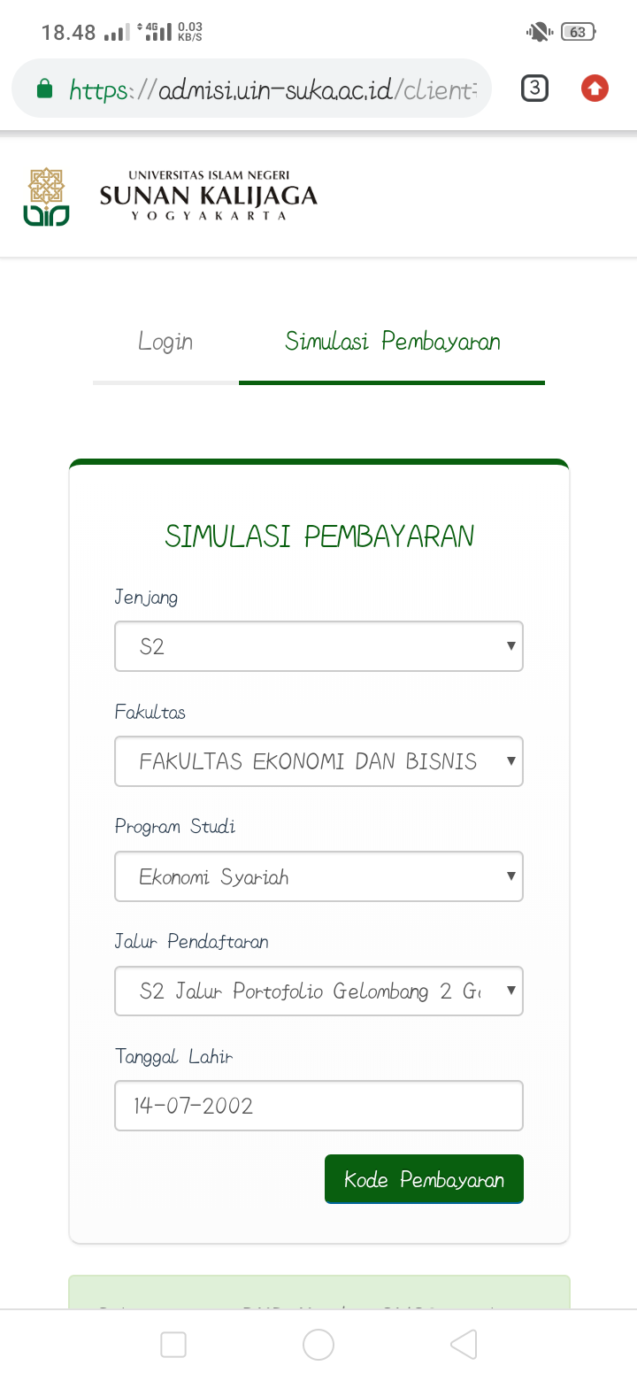 Simulasi Pembayaran UIN SUKA Yogyakarta