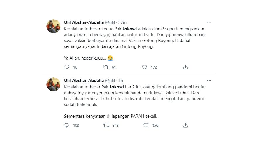 Ulil Abshar Abdalla Membongkar Kesalahan Presiden Jokowi dan Luhut Soal PPKM Darurat: Kenyataan PARAH Sekali