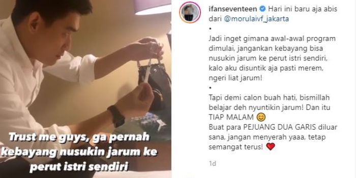 Postingan Ifan Seventeen soal dirinya yang harus menyuntik istrinya setiap malam.