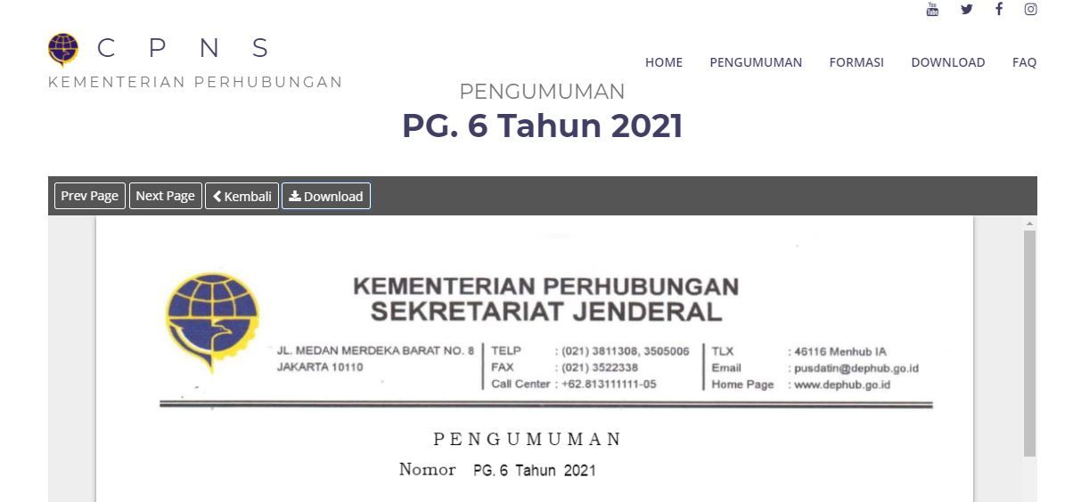 Download Surat Lamaran CPNS Kementerian Perhubungan (Kemenhub) 2021