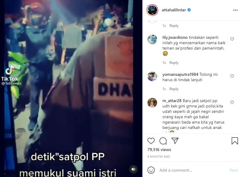 Unggahan Atta Halilintar terkait video Satpol PP yang melakukan aksi pemukulan terhadap sepasang suami istri saat razia PPKM Darurat.