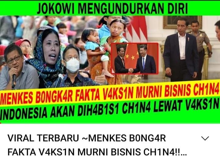 Thumbnail video hoaks yang klaim Menteri Kesehatan Budi Gunadi sebut vaksin adalah bisnis China yang bertujuan untuk menghabisi Indonesia.