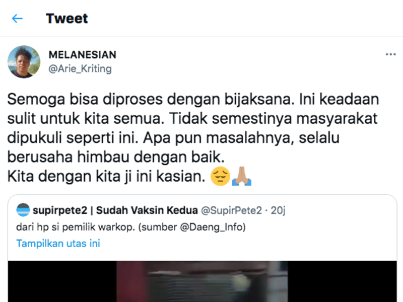 Cuitan Arie Kriting soal video viral yang menunjukkan sebuah tindakan kekerasan yang diduga dilakukan oleh oknum Satpol PP Gowa terhadap istri pemilik warkop di Sulawesi Selatan.