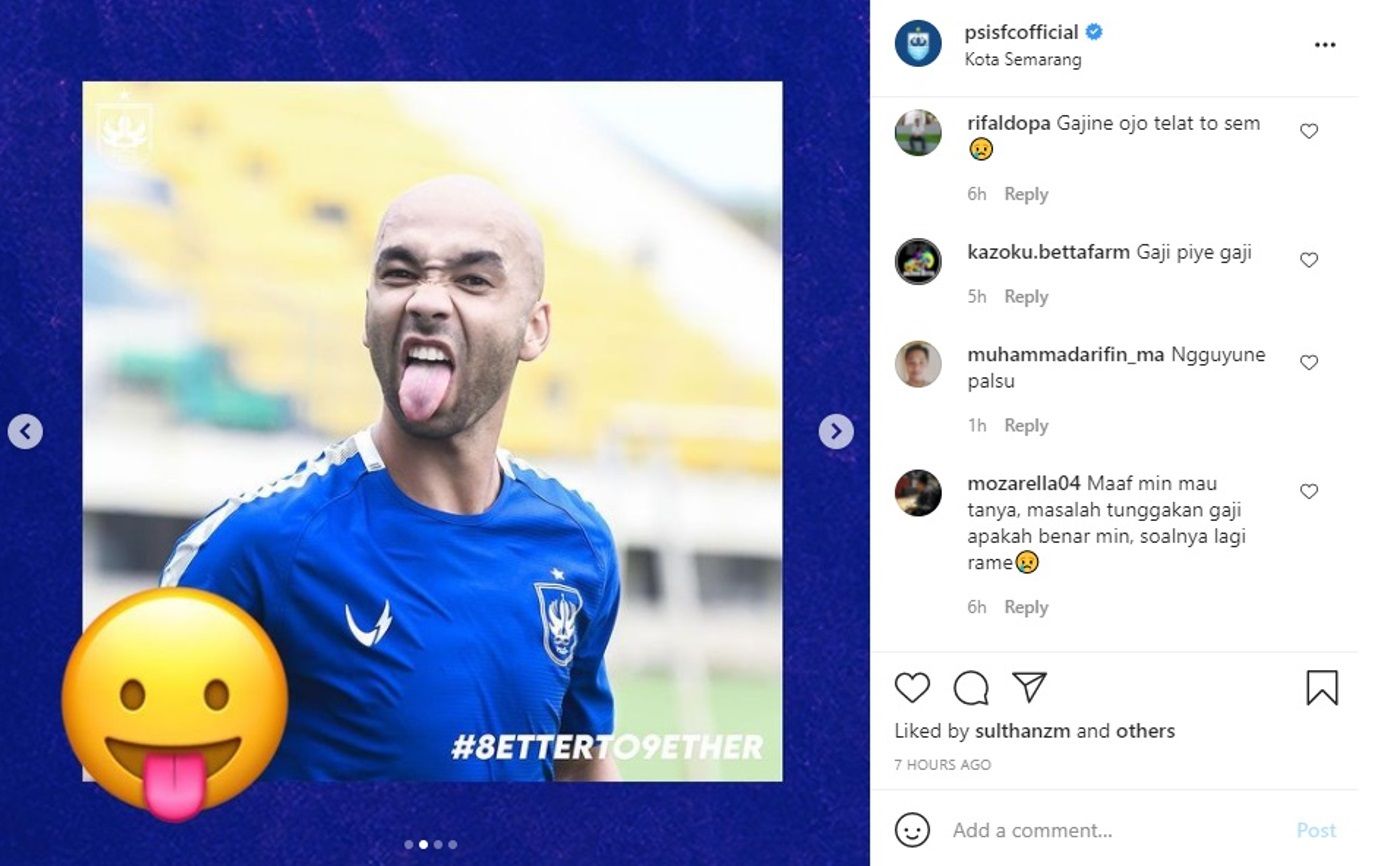 Dear PSIS Semarang, Instagram Dipenuhi Pertanyaan Gaji Pemain Nih