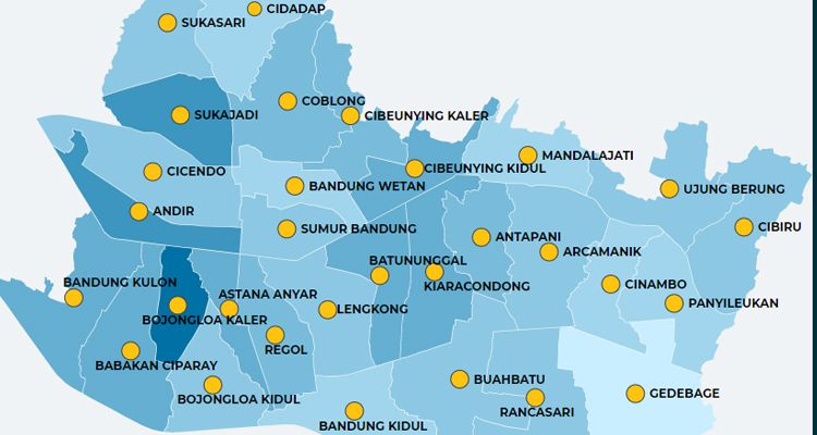 Ilustrasi penyebaran Covid-19 di tiap kecamatan yang ada di Kota Bandung