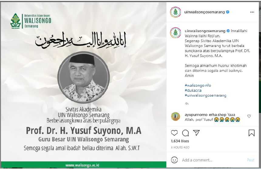 Kabar Duka, Guru Besar UIN Walisongo dan Pengurus Muhammadiyah Jateng Prof Suyono Meninggal 