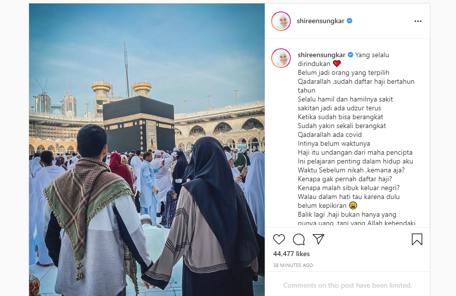 Baru-baru ini, selebriti terkenal di Indonesia yaitu Shireen Sungkar mengungkapkan ingin segera laksanakan ibadah haji.