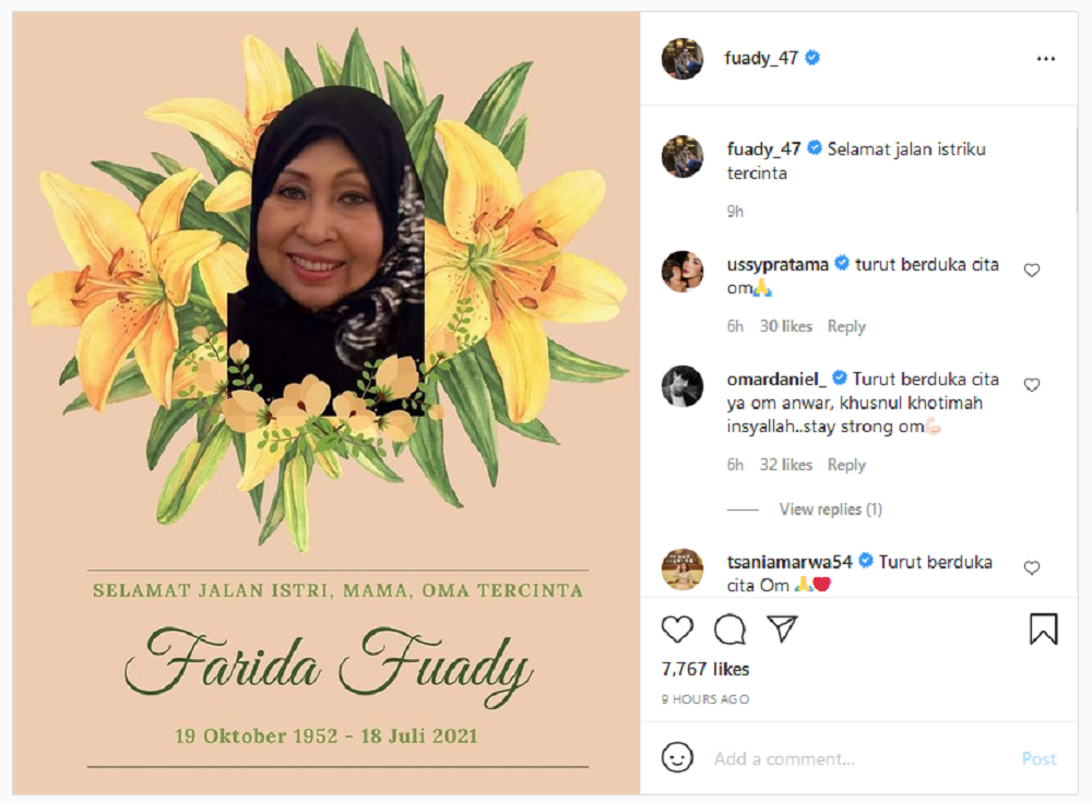 Inalillahi, Ussy Sulistiawaty Turut Berduka Atas Meninggalnya Istri Anwar Fuady