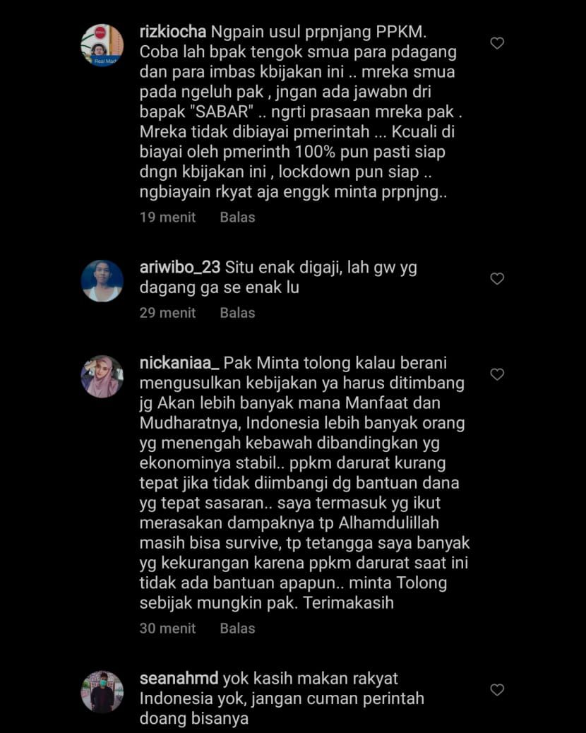 Tangkapan layar Instagram Anggota DPR RI Kamrussamad usai pernyataan kontroversialnya yang meminta perpanjangan PPKM Darurat