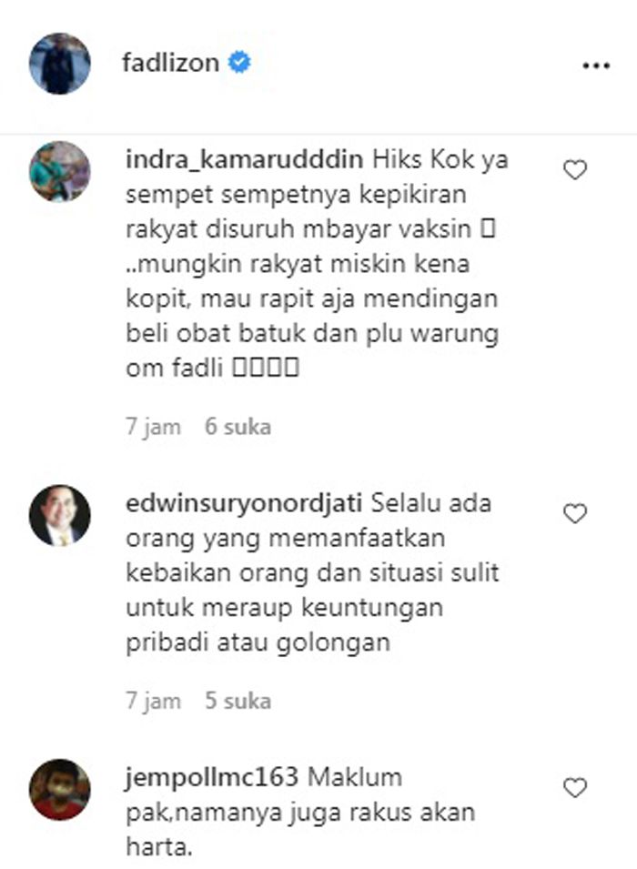 Netizen Tanggapi Unggahan Instagram Fadli Zon