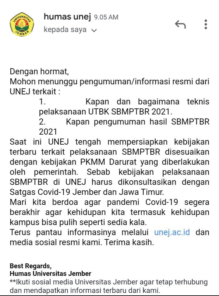 Info pengumuman SBMPTBR 2021 Universitas Jember