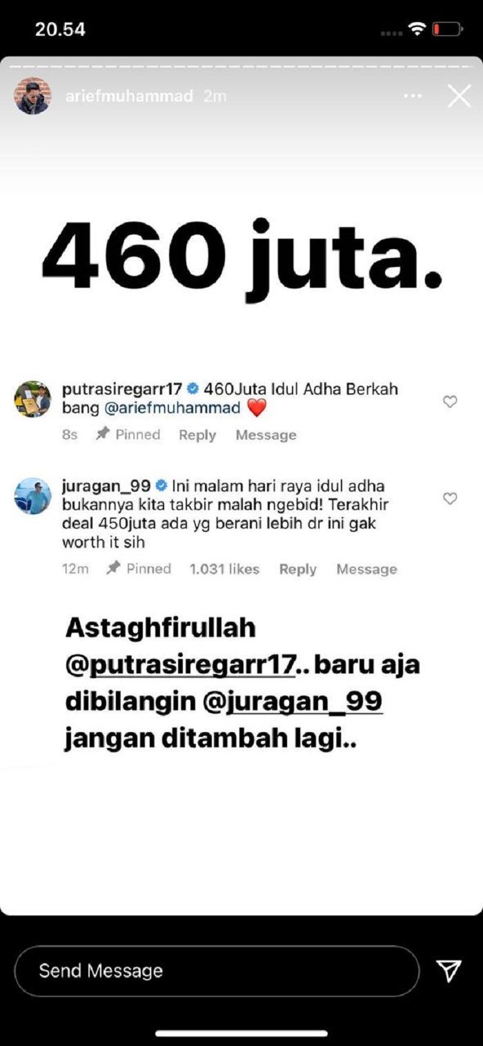 Unggahan Instagram Arief Muhammad, saat para 'Sultan' tanah air lakukan penawaran pada Nissan March 2013 miliknya.
