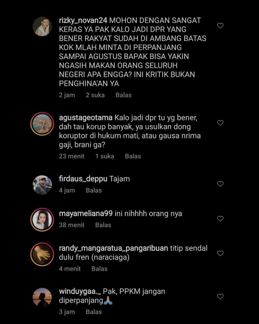 Tangkapan layar Instagram pribadi Anggota DPR RI Kamrussamad usai pernyataan kontroversialnya soal permintaan perpanjangan PPKM Darurat. 