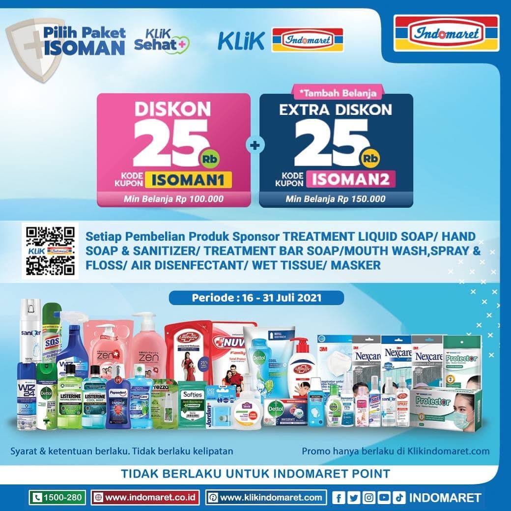 Promo Isoman yang menjual berbagai produk kesehatan dari sabun mandi hingga masker dapatkan di klikindomaret