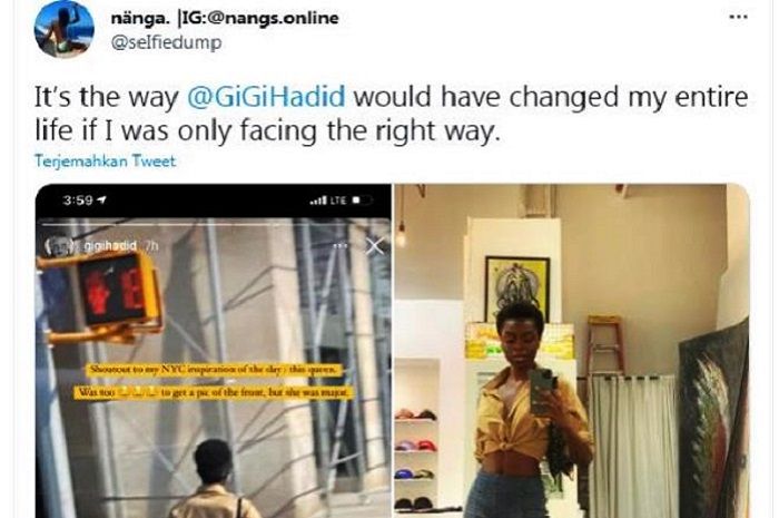  Unggahan foto viral Nanga Awasum sedang jalan-jalan di New York dikomentari oleh Gigi Hadid.
