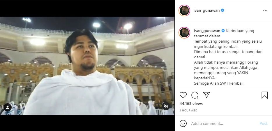 Ivan Gunawan mengunggah video kerinduannya bisa mengunjungi Mekah. Ia juga mengucapkan selamat Hari Raya Idul Adha.*
