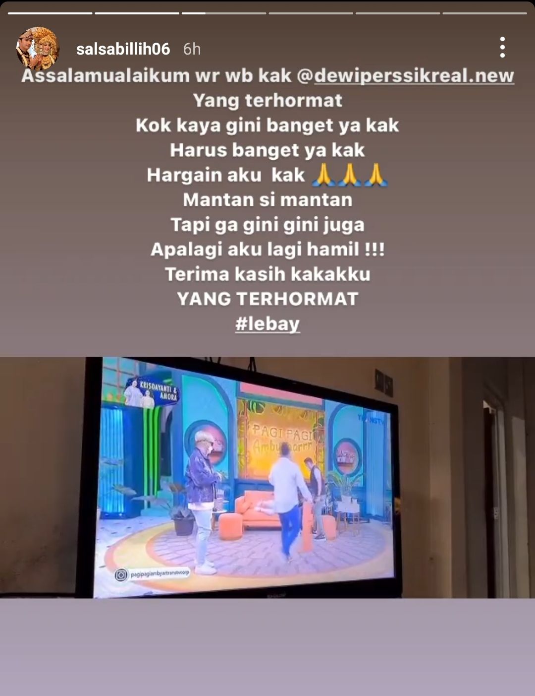 Salsabillih, istri Aldi Taher, curhat di media sosial soal Dewi Persik. 
