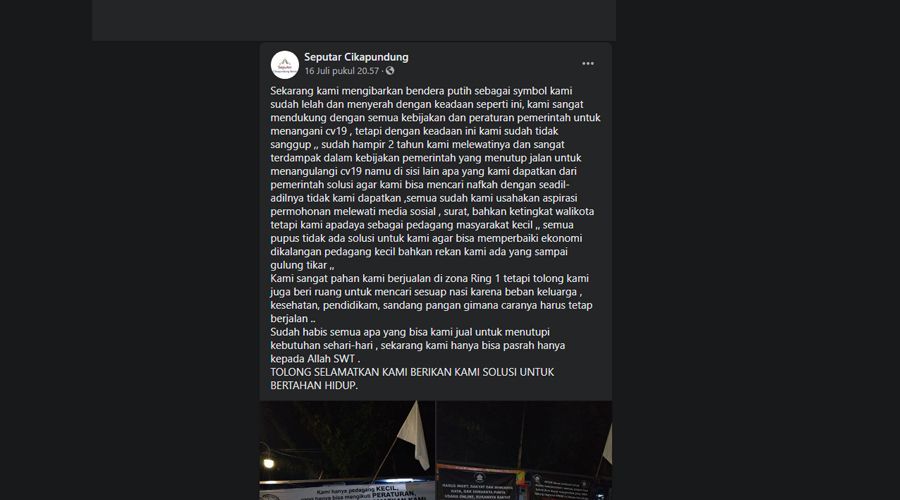 Pedagang Kaki Lima di Bandung Pasang Bendera Putih Gara-gara Kena Dampak PPKM Darurat dan Pandemi Covid-19