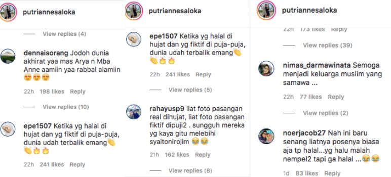 Komentar netizen di postingan Putri Anne.