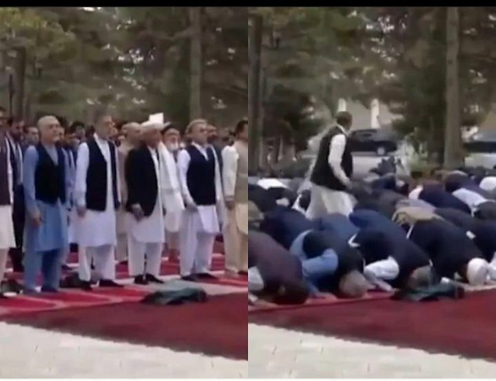Seorang jemaah terlihat panik saat roket jatuh di tengah salat Idul Adha di  Istana Kepresidenan Afghanistan  Selasa, 20 Juli 2021.